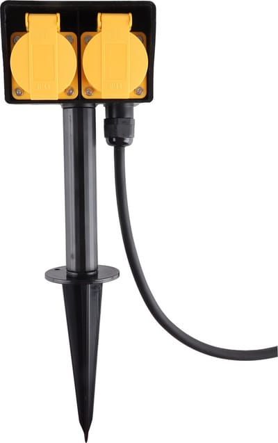 Q-Link stekkerdoos - 2-voudig - op spie - randaarde - spatwaterdicht (IP44) - 3 x 1.5 mmÂ² - 3 m - rubber - zwart