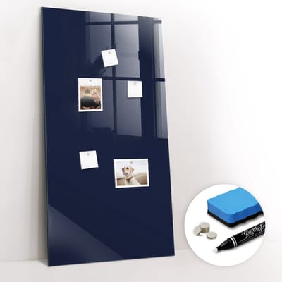 Tulup Whitebord - Kleur Donker Marineblauw Magneetbord - 60 cm x 120 cm - Memo Magneetbord - Moderne Wanddecoratie - Memobord Glas - Organiseer Je Bureau - Gratis 5 Sterke Magneten + Whiteboard Marker & Wisser - Magneetbord Foto - Memobord Magnetisch