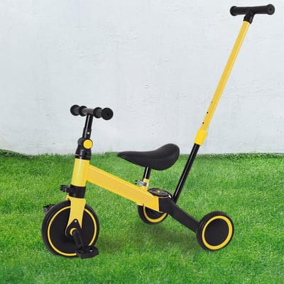 Driewieler Peuters - Loopfiets Kinderen - Buiten Spelen - 3-in-1 Functie - 18 Maanden-4 Jaar - Geel