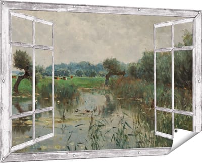 Gards Tuinposter Doorkijk In de Uiterwaarden van de IJssel - Willem Roelofs - 150x100 cm - Tuindoek - Tuindecoratie - Wanddecoratie buiten - Tuinschilderij