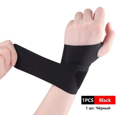 Set van twee sportpolsbanden, geschikt voor polsoefeningen, met een comfortabele polsband, een polsondersteuningsband en een compressiepolsband (zwart).