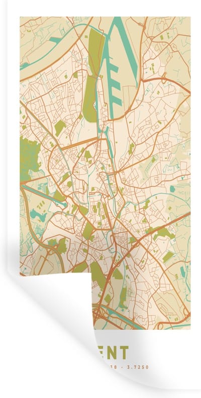 Muurstickers - Sticker Folie - Gent - Kaart - Stadskaart - Plattegrond - Vintage - 40x80 cm - Plakfolie - Muurstickers Kinderkamer - Zelfklevend Behang - Zelfklevend behangpapier - Stickerfolie