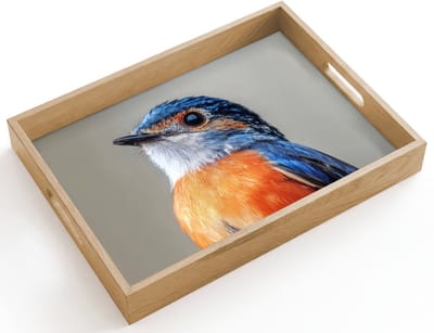 Dienblad hout 40x30 cm - Schootdienblad - Kleurrijk - Vogeltje - Veren - Blauw - Borrelplank rechthoek - Plateau dienbladen