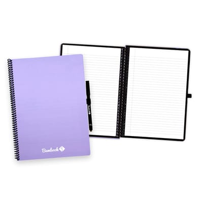 Bambook Colourful uitwisbaar notitieboek - Lila - A4 - Gelinieerde pagina's - Duurzaam, herbruikbaar whiteboard schrift - Met 1 gratis stift