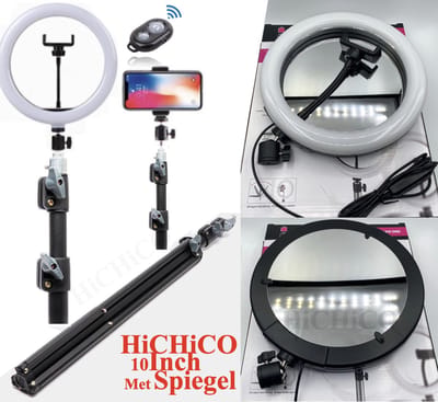 HiCHiCO® 10Inch Ringlamp met Statief - Verstelbaar Sterke Statief Tot 200cm - Selfie lamp - Ringlamp - Tik tok - flitser - Make up light - Studiolamp