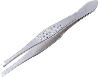 Precisie Pincet - Wenkbrauw Clip - Nauwkeurig Haren - Platte Mond - 10cm Lengte - Zilver