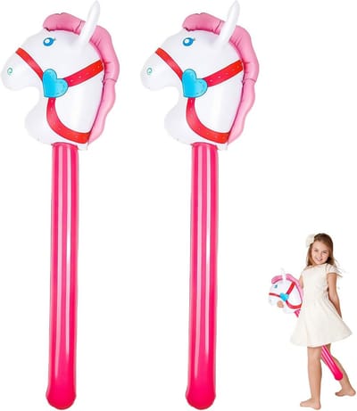 2 stuks opblaasbaar paard, hobby, paardenspeelgoed, hoge kwaliteit steekpaard voor kinderen spelen, stokpaard voor kinderen, is een geschenkrekwisiet voor spelfeesten (roze)