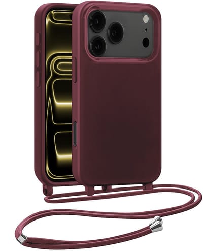 Hoesje Geschikt voor iPhone 17 Pro Hoesje Met Koord Siliconen Case - Hoes Geschikt voor iPhone 17 Pro Backcover Met Afneembaar Koord - Aubergine