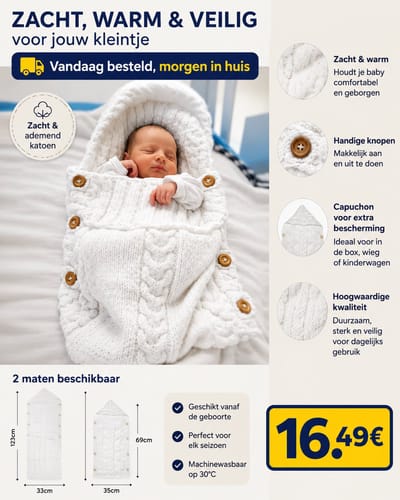 Baby Wrap voor Pasgeborenen (0–6 Maanden) – Gebreid – Fotografie Accessoire – Met Knoopsluiting