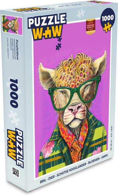 Puzzel Bril - Dier - Schotse hooglander - Bloemen - Hippie - Legpuzzel - Puzzel 1000 stukjes volwassenen
