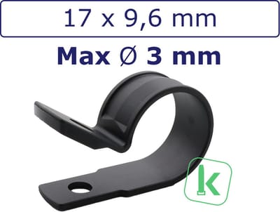 PRO-TIE® - Buisklemmen, Bevestigingsbeugels, P-Clamp / Clip - Nylon (PA6,6) Schroefbaar Bundel diameter max. 3,0mm Zwart UV-Bestendig (Zak 100 stuks)