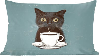 Sierkussens - Kussentjes Woonkamer - 60x40 cm - Kat - Zwart - Koffie - Minimalistisch