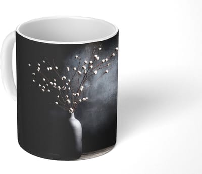 Mok - Koffiemok - Takken - Vaas - Bolletjes - Wit - Mokken - 350 ML - Beker - Koffiemokken - Theemok