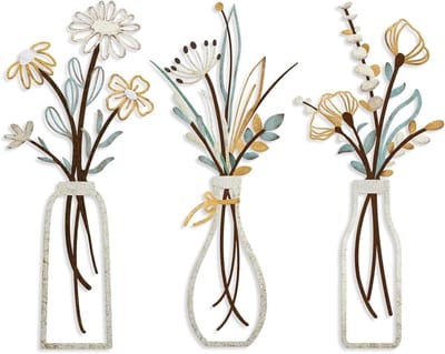 Muurdecoratie – 3 Stuks Metalen Bloemen Muurkunst – Kleurrijk Decoratie – Minimalistische Zwarte Tulp – IJzeren Hangdecoratie – Voor Woonkamer, Slaapkamer, Badkamer, Keuken en Patio