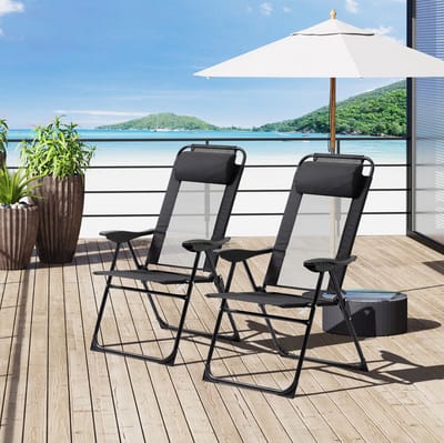 MIVRAY Tuinstoel 62 x 70 x 109 cm - Set Van 2 Met Verstelbare Rugleuning En Armleuningen - Voor Tuin En Balkon - Staal Zwart