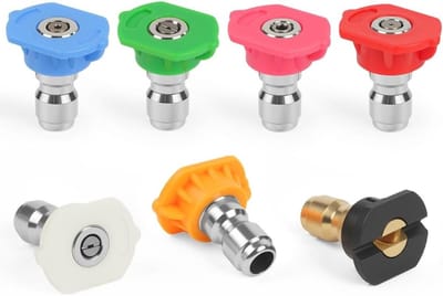 Set van 7 Drukspuitmondstukken voor Hogedrukreinigers, Messing/RVS, 4350 PSI, Snelle Aansluiting, 1/4 Inch, Irrigatie en Turbo Spuitfunctie