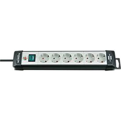 Brennenstuhl Premium-Line stekkerdoosstrook, 6-voudig, ophanginrichting, verlichte veiligheidsschakelaar, 45°-opstelling, lichtgrijs/zwart