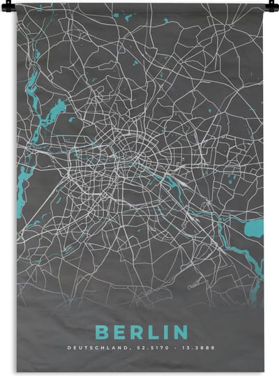Wandkleed - Wanddoek - Duitsland – Blauw – Berlijn – Stadskaart – Kaart – Plattegrond - 120x180 cm - Wandtapijt