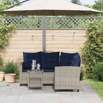 vidaXL - Tuinbank - met - tafel - en - kussens - L-vormig - poly - rattan - grijs