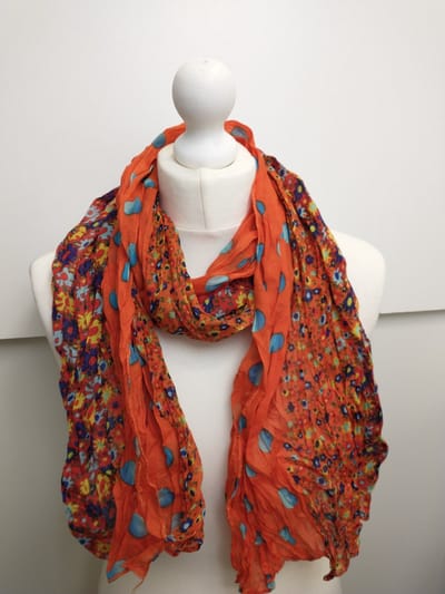 Lange dames sjaal Kalila gebloemd motief oranje blauw geel donkerblauw groen rood turquoise