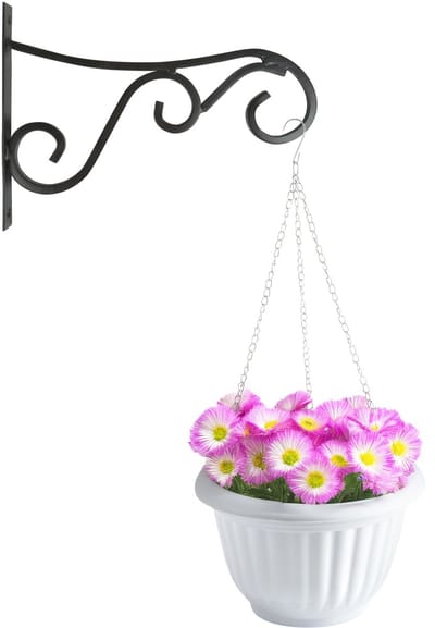 Hangpot + Muurhaak Trani - wit - D25 cm - kunststof - metaal - tuinaccessoires