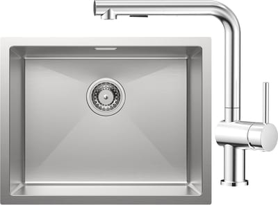 Auralum Max Spoelbak voor keuken 55x44cm - Spoelbak Keuken Met Uittrekbare Uitloop Keukenkraan - Spoelbakken met sifon en overloopset - Enkele spoelbakken RVS