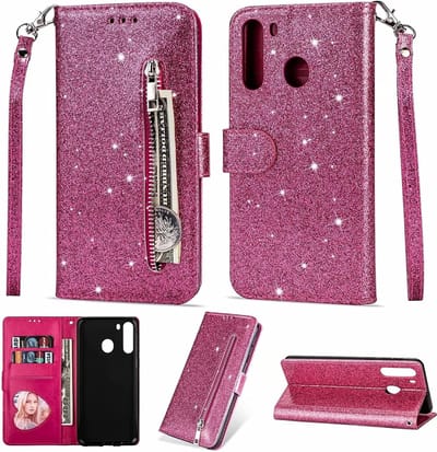 Portemonnee Hoesje - Wallet Case - Rits Sparkly Glitter - Telefoonhoes met Kord Geschikt voor: Samsung Galaxy M11 - Roze