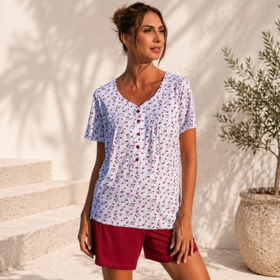 Barandi dames pyjama shortama katoen – Verona bloemenprint met korte broek – comfortabel en zomers - M