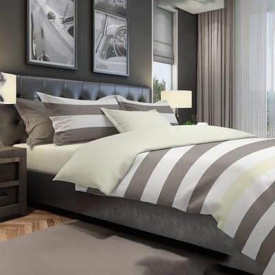 The One Bedding Dekbedovertrek Strepen - 140 x 220 cm - Eenpersoons - 1 Kussensloop - Katoen - Crème & Taupe