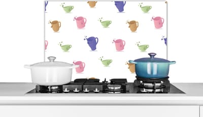 Spatscherm keuken 60x40 cm - Kookplaat achterwand Patronen - Thee - Theekop - Muurbeschermer - Spatwand fornuis - Hoogwaardig aluminium