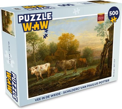 Puzzel Vee in de weide - Schilderij van Paulus Potter - Legpuzzel - Puzzel 500 stukjes