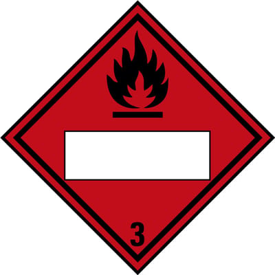 Beschrijfbare ADR klasse 3 sticker ontvlambare vloeistoffen 100 x 100 mm