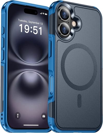 Hoesje Geschikt voor Apple iPhone 16 - Compatibel met MagSafe - Back Cover met Magneet - Dual-Layer Hybride Case Blauw