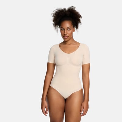 cfab - T-shirt bodysuit corrigerende shapewear met slipje - Zand - S - Corrigerende Body - Naadlos - corrigerend ondergoed dames