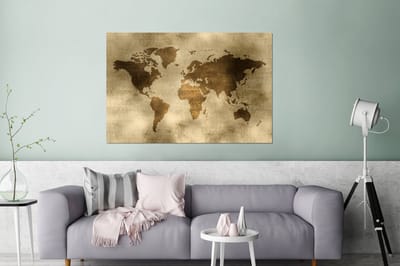 Aluminium schilderij 180x120 cm - Wanddecoratie metaal - Wereldkaart - Waterverf - Patronen - Metalen muurdecoratie woonkamer - Decoratie industrieel - Foto op dibond - Industriële accessoires slaapkamer