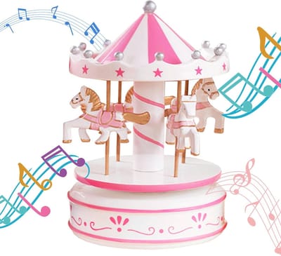 Muziekdoos Carrousel Klassieke Speeldoos - Decoratie of Cadeau voor Kinderen - Meisjes en Jongens - Kerst- en Verjaardagscadeau - Bloem en Roze Tinten