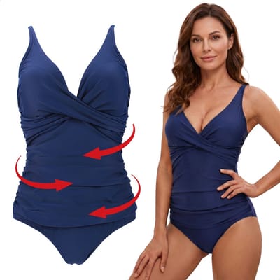 RENALUX - Corrigerend Badpak Dames met Verstelbare Bandjes - Shaping Badpak - Corrigerend Badpakken voor Dames - Donkerblauw - M