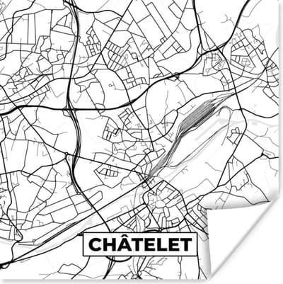 Poster België – Châtelet – Stadskaart – Kaart – Zwart Wit – Plattegrond - 100x100 cm XXL