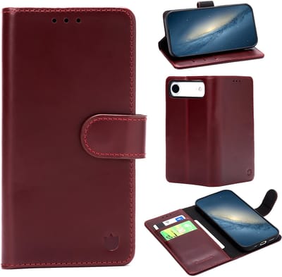 Casemania Echt Leren Hoesje Geschikt voor Apple iPhone 17 Air - Burgundy Red - Leer Book Cover - Portemonnee Telefoonhoesje met Pasjeshouder