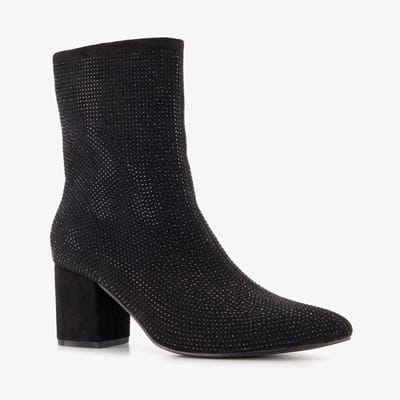 Nova dames glitter enkellaarsjes met hak - Zwart - Maat 36