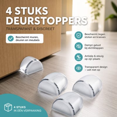 4x Deurstopper zelfklevend, 4 stuks deurstoppers vloer zonder boren, transparante deurstopper, klein, zelfklevend, geschikt voor alle harde vloeren, ter bescherming van muren en meubels