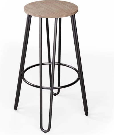 Blumfeldt Bistrostoel – Industriestijl houten zitting Ø33 cm, Stalen frame met voetsteun, Robuuste & elegante barkruk, Eenvoudig te reinigen, Barkruk, Eiken