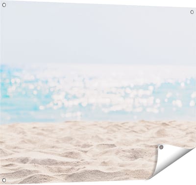 Gards Tuinposter Helder Witte Strand met Zee Uitzicht - 100x80 cm - Tuindoek - Tuindecoratie - Wanddecoratie buiten - Tuinschilderij