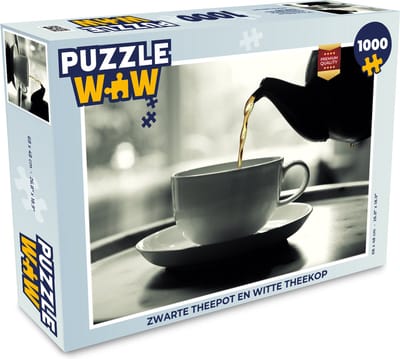 Puzzel Zwarte theepot en witte theekop - Legpuzzel - Puzzel 1000 stukjes volwassenen