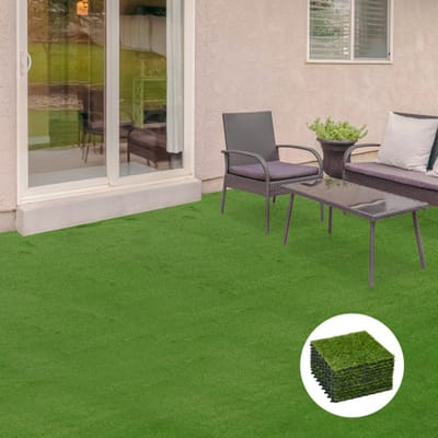 Kunstgras 10 stuks gazontapijt 30 x 30 cm 25 mm donkergroen voor balkontuin, duurzaam & onderhoudsvriendelijk, kunstgazon van kunststof
