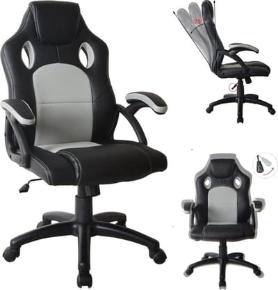 Gamestoel Wouter junior bureaustoel - racing gaming stijl - hoogte verstelbaar - zwart grijs