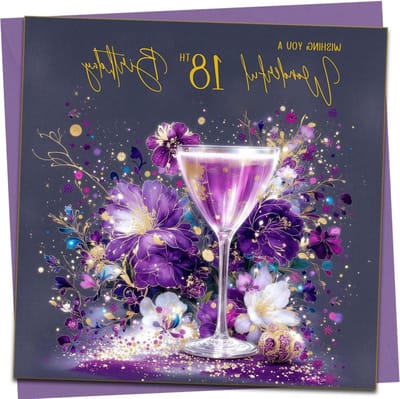 Verjaardagskaart 18 jaar - Wenskaart Luxe - Verjaardag Vieren - Extra dikke kaart - 15x15 cm - Paars
