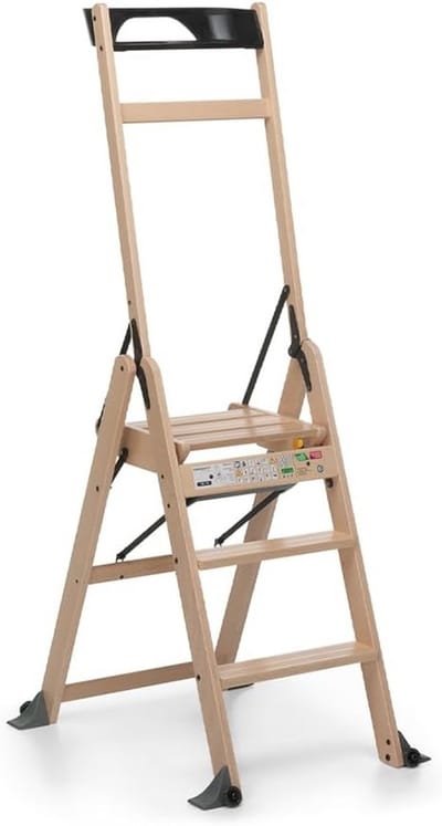 Opvouwbare Ladder - Huishoudtrap - Klusjes Thuis - Brede Antislip Treden - 3 Treden - Natuurlijk Hout