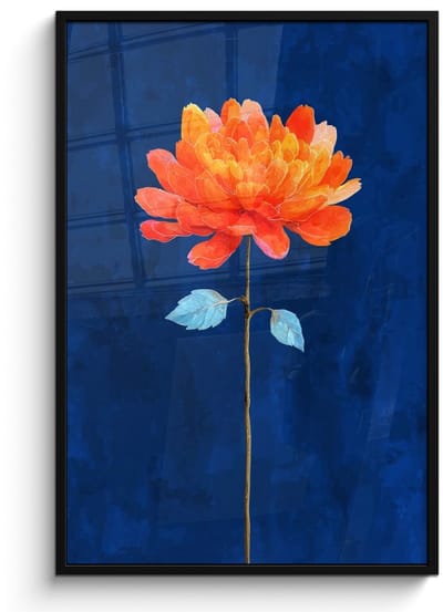 Poster in lijst - Fotolijst 80x120 cm - Posters - Bloem - Oranje - Bladeren - Posterlijst zwart - Decoratie - Wanddecoratie woonkamer - Muurdecoratie slaapkamer