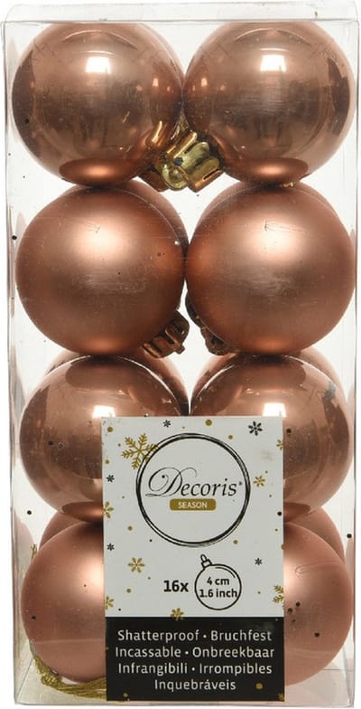 Decoris kleine kerstballen - 16x st - terra bruin - 4 cm - kunststof - kerstversiering